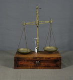 Apothecary Pharmacist Balance Scale Brass & Mahogany Basins 7 Weights - Roadshow Collectibles