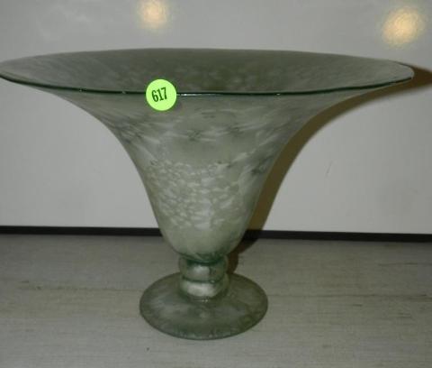 Hand Blown Studio Art Glass Vase, Horn Shaped Translucent Light Green - Roadshow Collectibles