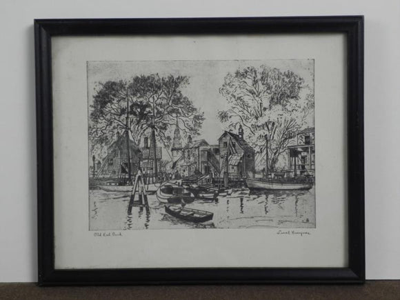 Lionel Barrymore, Etching Print, Old Red Bank, Framed and Matted - Roadshow Collectibles