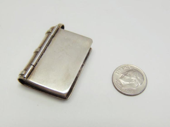 Pill Box, Sterling Silver 925 Mexico, Book Style, Hinged, Loop On End - Roadshow Collectibles
