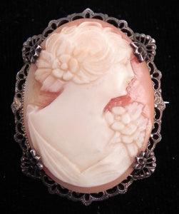 Sterling Silver Cameo Brooch, Women In Profile, Filigree Oval Frame - Roadshow Collectibles