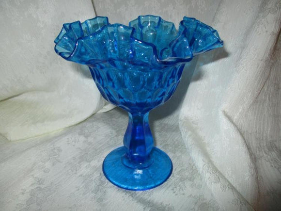 Fenton Colonial Blue Compote Ruffled Pressed Glass Candy Bowl, 1960s - Roadshow Collectibles