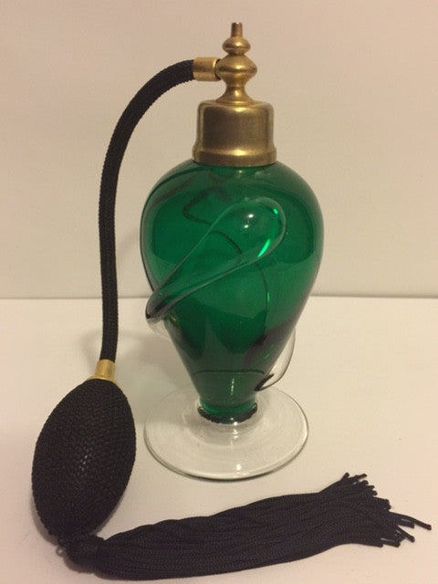Art Glass Perfume Bottle Atomizer, Round Base, Layered Bulbous Body - Roadshow Collectibles