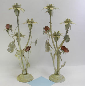 3 Light Candelabras Matching Set Decorated with Metal Roses and Leaves - Roadshow Collectibles