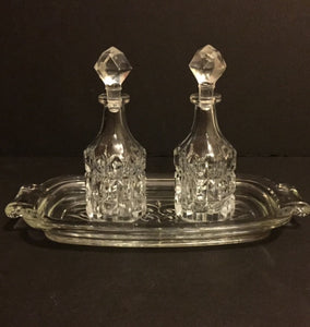 Crystal Oil & Vinegar Cruet Set with Tray, Diamond Shaped Pattern - Roadshow Collectibles