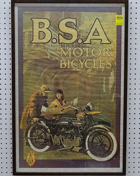 B.S.A. Motor Bicycles Poster, Framed, 1960's - Roadshow Collectibles