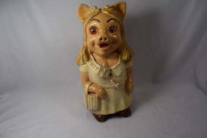 Ceramic Female Pig Still Bank Smiling Wide Eyes Dimples all Dressed Up - Roadshow Collectibles