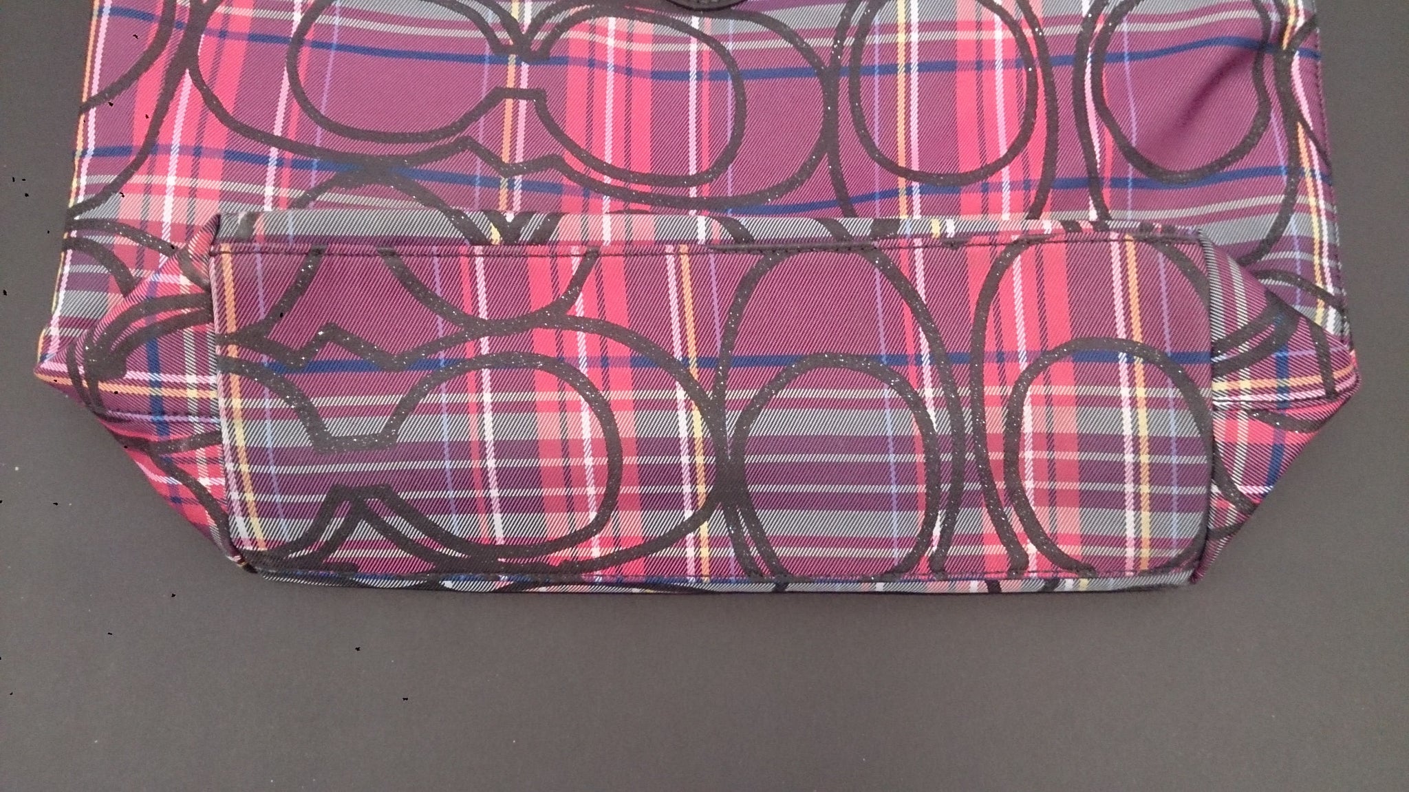 COACH Signature Daisy Poppy Madras, Plaid, Weekender Tote Shoulder